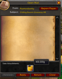 WoW gold payout proof: Weekly giveaway — "Thank you so much @Atamos"